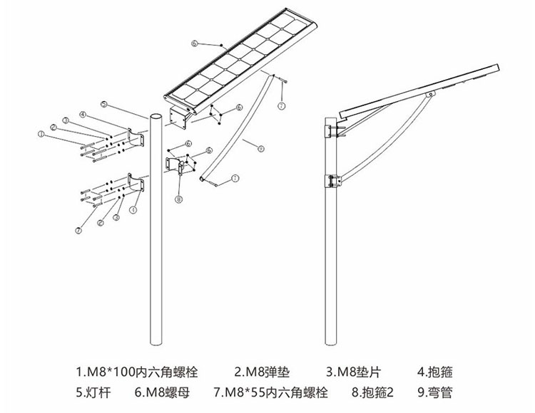 91视频首页照明一体化太阳能路灯安装示意图