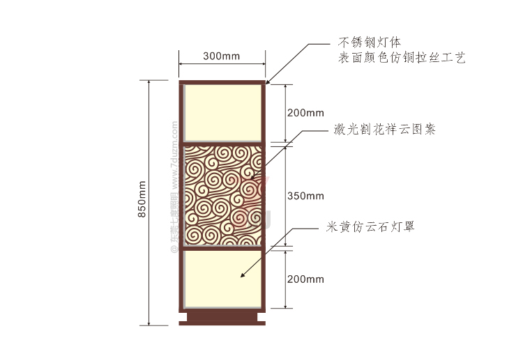 91视频首页照明2020新款新中式祥云矮柱柱头灯850mm高尺寸示意图